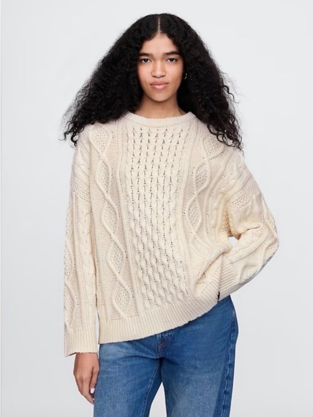 GAP Cream Cable-Knit Crewneck Sweater